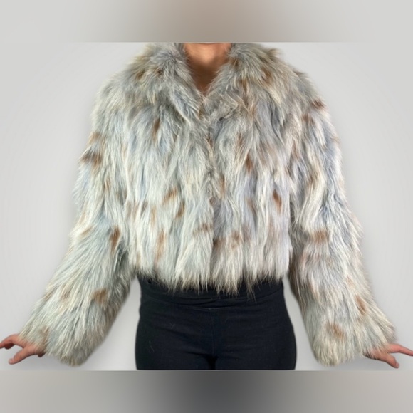 Augustina Wearable Art VINTAGE small med Blue Fox Genuine Fur Cropped Bolero - Picture 1 of 17